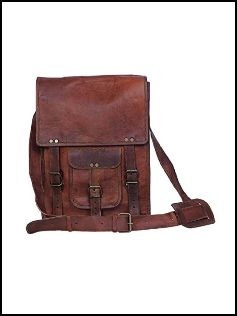 Full Grain Leather Crossbody Messenger Satchel Tablet Bag 11" Handcrafted